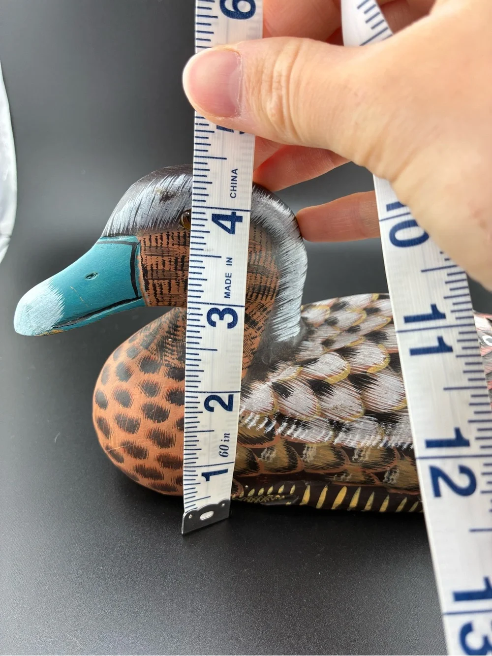Hand-Painted wood Decorative Duck Figurine in Teal and Brown